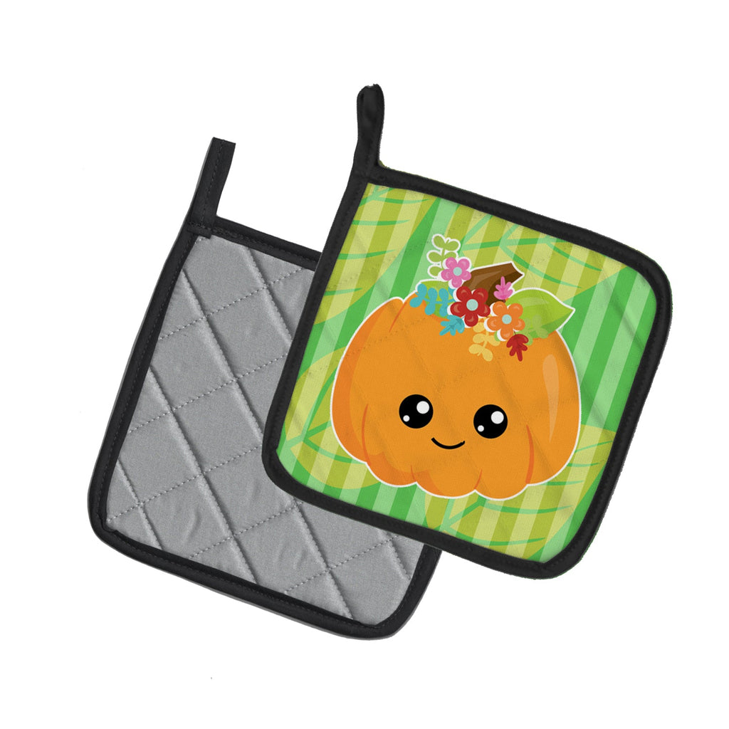 Pumpkin Fall Pot Holder Set of 2 Heat Resistant Quilted Hot Pads 7.5 x 7.5 Inch, Insulated Kitchen Trivets for Cooking & Baking