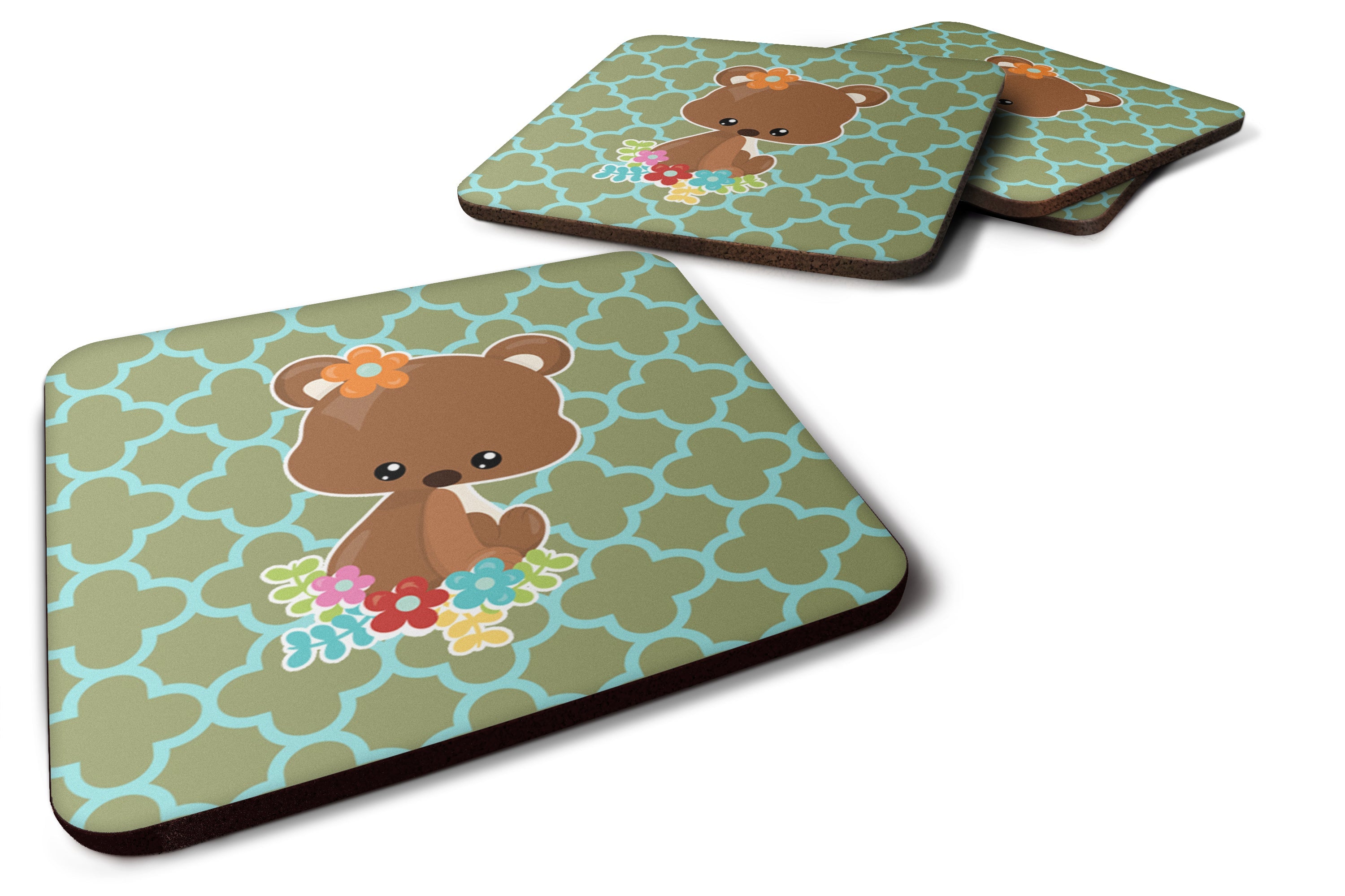 Baby Brown Bear Foam Coasters Set of 4 Cup Coasters for Indoor Outdoor, Tabletop Protection, Anti Slip, Mouse pad Material