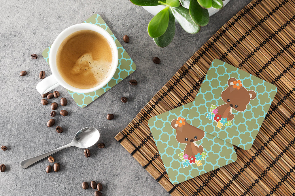 Baby Brown Bear Foam Coasters Set of 4 Cup Coasters for Indoor Outdoor, Tabletop Protection, Anti Slip, Mouse pad Material