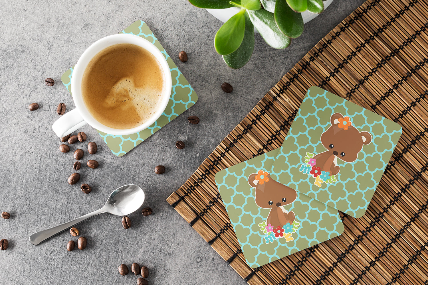 Baby Brown Bear Foam Coasters Set of 4 Cup Coasters for Indoor Outdoor, Tabletop Protection, Anti Slip, Mouse pad Material