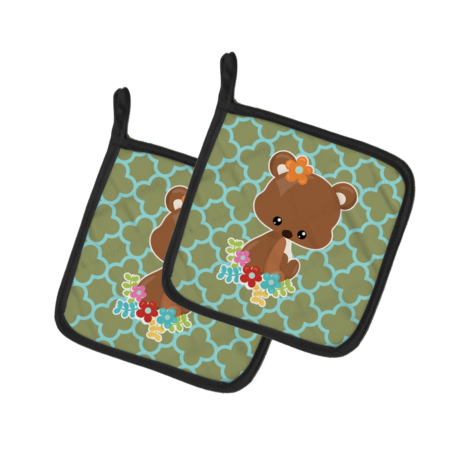 Baby Brown Bear Pot Holder Set of 2 Heat Resistant Quilted Hot Pads 7.5 x 7.5 Inch, Insulated Kitchen Trivets for Cooking & Baking