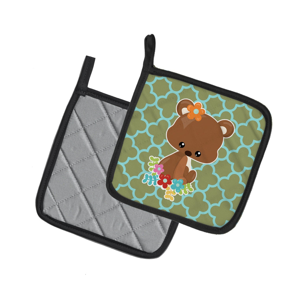 Baby Brown Bear Pot Holder Set of 2 Heat Resistant Quilted Hot Pads 7.5 x 7.5 Inch, Insulated Kitchen Trivets for Cooking & Baking