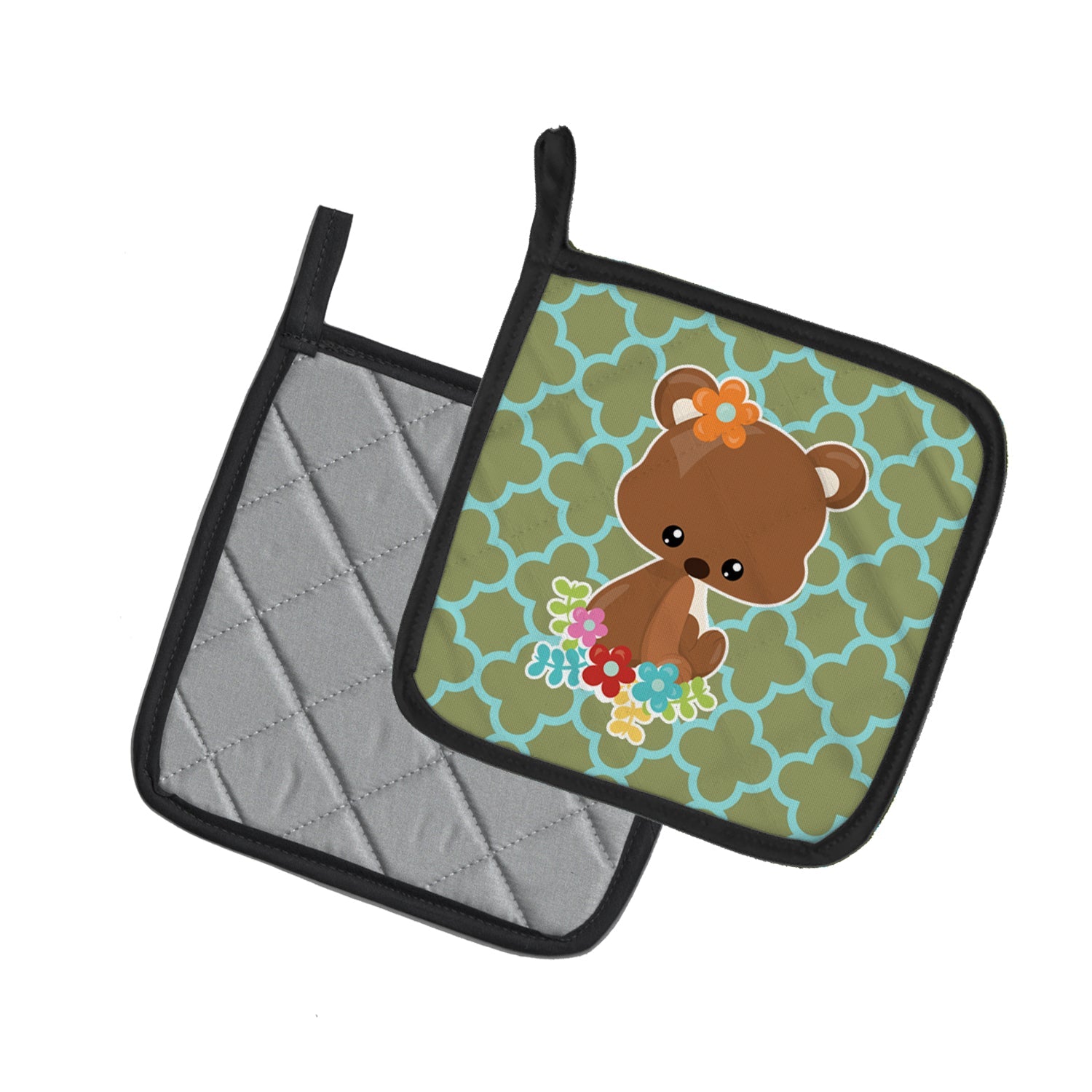 Baby Brown Bear Pot Holder Set of 2 Heat Resistant Quilted Hot Pads 7.5 x 7.5 Inch, Insulated Kitchen Trivets for Cooking & Baking