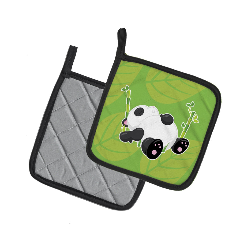 Passed Out Panda Pot Holder Set of 2 Heat Resistant Quilted Hot Pads 7.5 x 7.5 Inch, Insulated Kitchen Trivets for Cooking & Baking