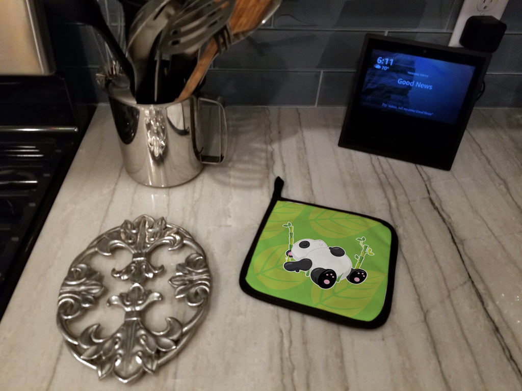Passed Out Panda Pot Holder Set of 2 Heat Resistant Quilted Hot Pads 7.5 x 7.5 Inch, Insulated Kitchen Trivets for Cooking & Baking