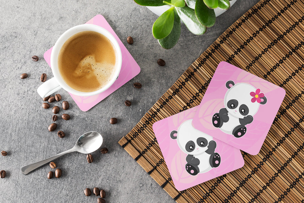 Hey Ya'll Panda Foam Coasters Set of 4 Cup Coasters for Indoor Outdoor, Tabletop Protection, Anti Slip, Mouse pad Material