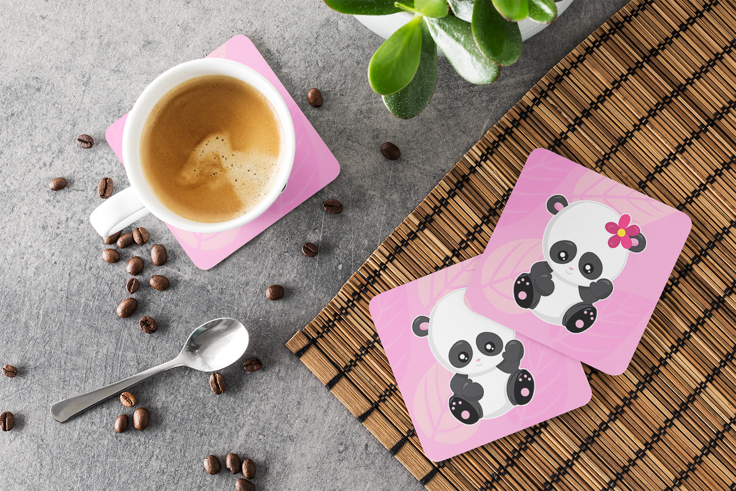 Hey Ya'll Panda Foam Coasters Set of 4 Cup Coasters for Indoor Outdoor, Tabletop Protection, Anti Slip, Mouse pad Material