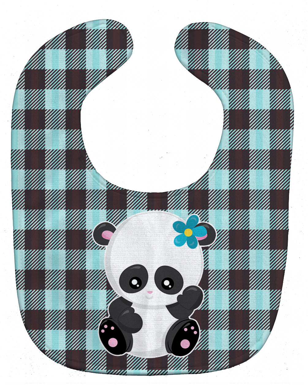 Panda on Plaid Baby Bib Easy-Clean Baby Bib Baby Feeding Accessory Baby Mealtime Essential, 10 x 13, Multicolor