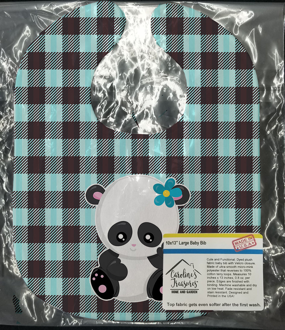 Panda on Plaid Baby Bib Easy-Clean Baby Bib Baby Feeding Accessory Baby Mealtime Essential, 10 x 13, Multicolor