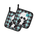 Panda on Plaid Pot Holder Set of 2 Heat Resistant Quilted Hot Pads 7.5 x 7.5 Inch, Insulated Kitchen Trivets for Cooking & Baking