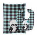 Panda on Plaid Baby Bib & Burp Cloth Easy-Clean Baby Bib Baby Feeding Accessory Baby Mealtime Essential
