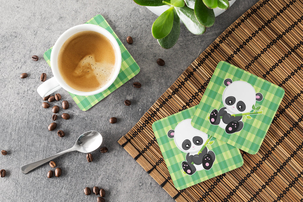Panda Lucky Bamboo Foam Coasters Set of 4 Cup Coasters for Indoor Outdoor, Tabletop Protection, Anti Slip, Mouse pad Material