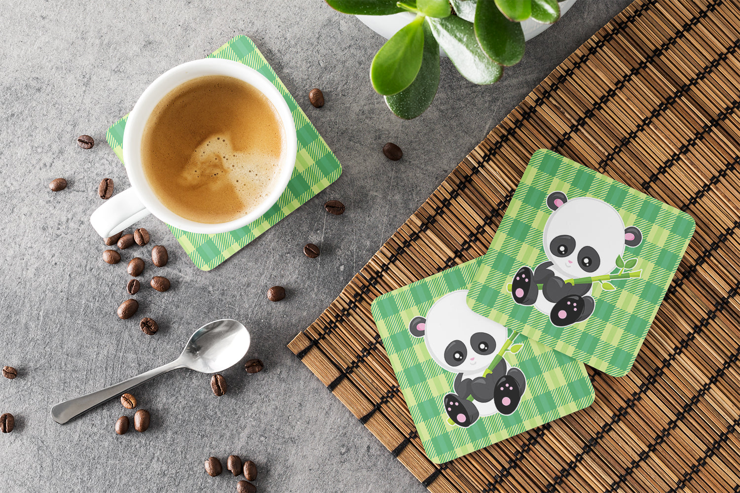 Panda Lucky Bamboo Foam Coasters Set of 4 Cup Coasters for Indoor Outdoor, Tabletop Protection, Anti Slip, Mouse pad Material
