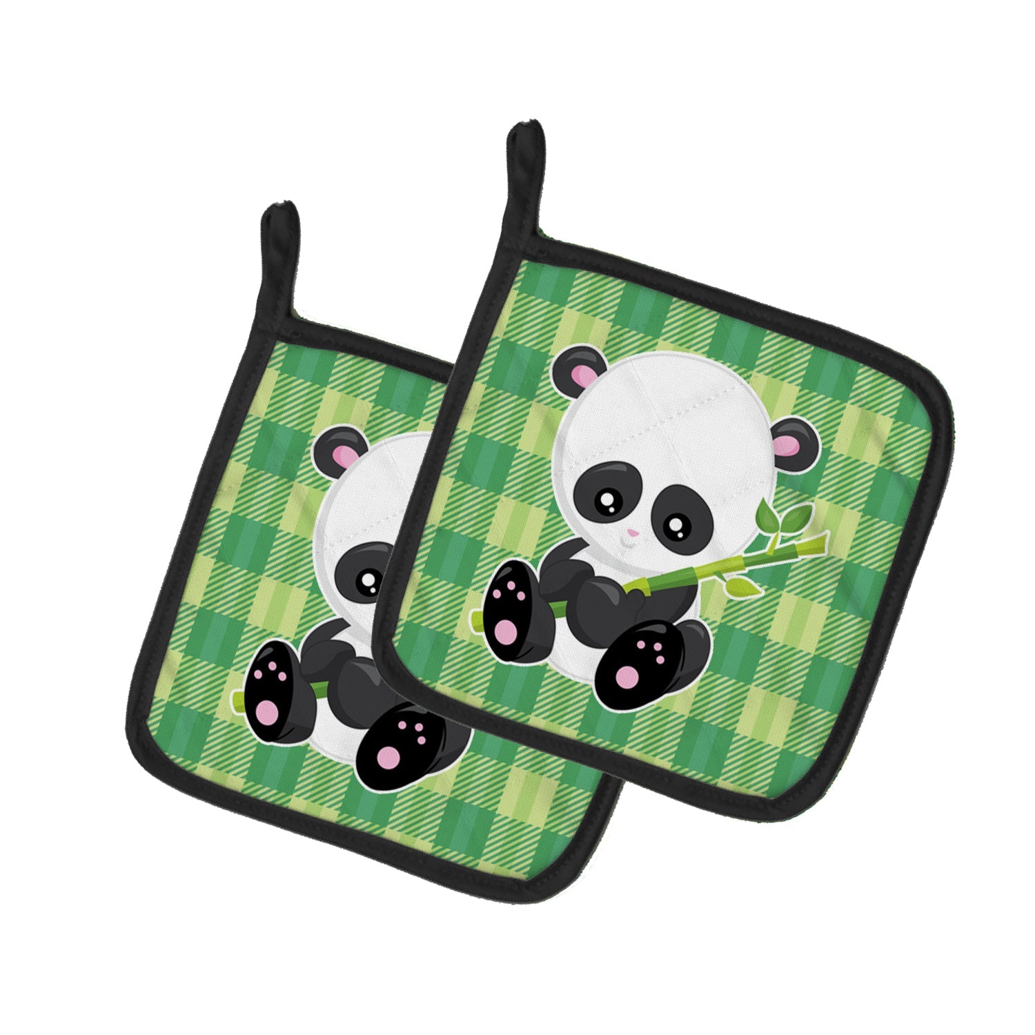 Panda Lucky Bamboo Pot Holder Set of 2 Heat Resistant Quilted Hot Pads 7.5 x 7.5 Inch, Insulated Kitchen Trivets for Cooking & Baking