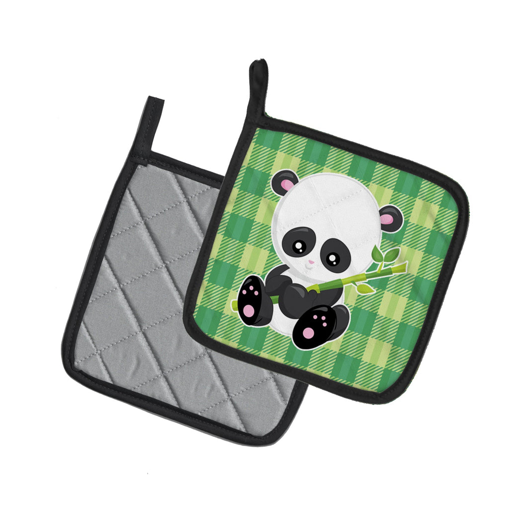 Panda Lucky Bamboo Pot Holder Set of 2 Heat Resistant Quilted Hot Pads 7.5 x 7.5 Inch, Insulated Kitchen Trivets for Cooking & Baking