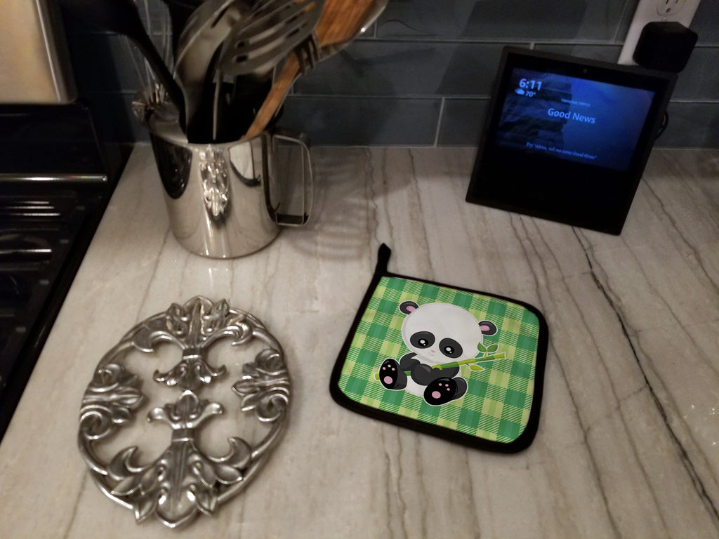 Panda Lucky Bamboo Pot Holder Set of 2 Heat Resistant Quilted Hot Pads 7.5 x 7.5 Inch, Insulated Kitchen Trivets for Cooking & Baking