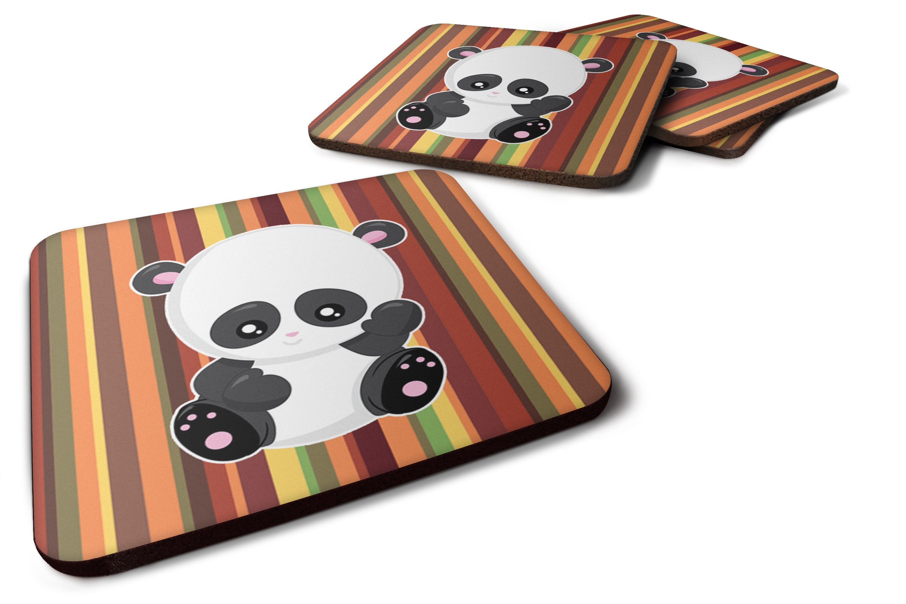 Striped Panda Foam Coasters Set of 4 Cup Coasters for Indoor Outdoor, Tabletop Protection, Anti Slip, Mouse pad Material