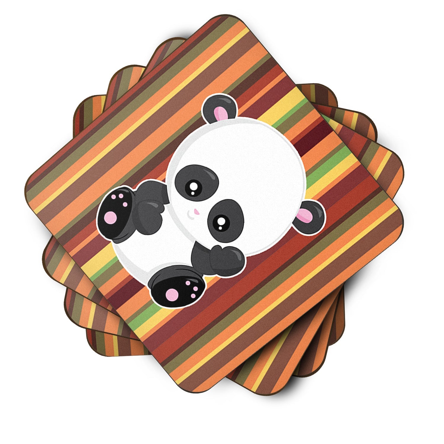 Striped Panda Foam Coasters Set of 4 Cup Coasters for Indoor Outdoor, Tabletop Protection, Anti Slip, Mouse pad Material