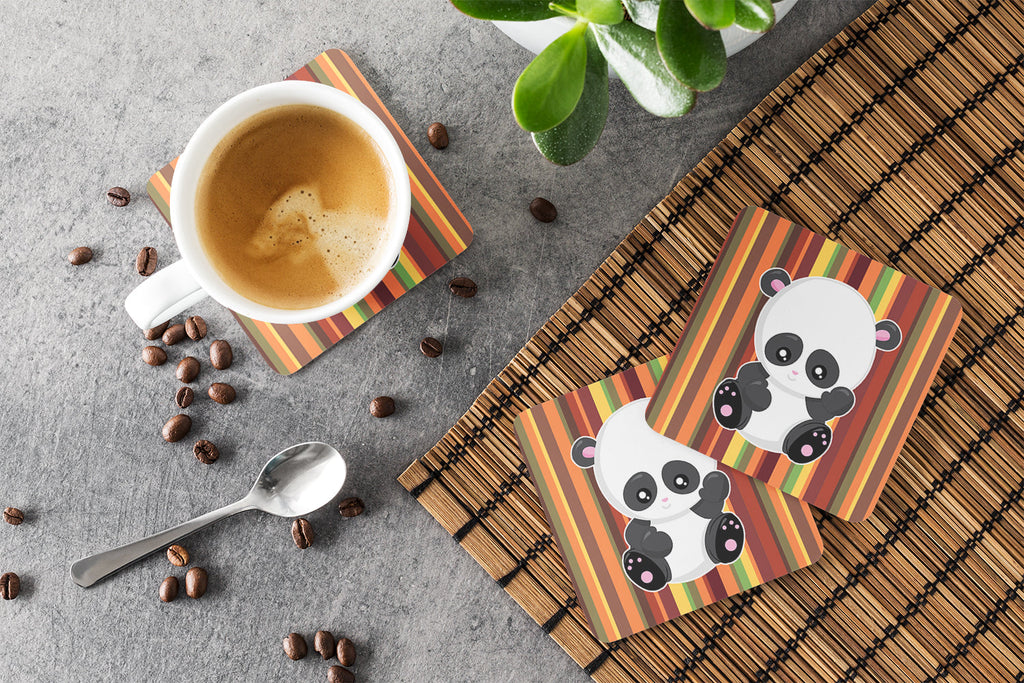 Striped Panda Foam Coasters Set of 4 Cup Coasters for Indoor Outdoor, Tabletop Protection, Anti Slip, Mouse pad Material
