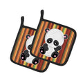 Striped Panda Pot Holder Set of 2 Heat Resistant Quilted Hot Pads 7.5 x 7.5 Inch, Insulated Kitchen Trivets for Cooking & Baking