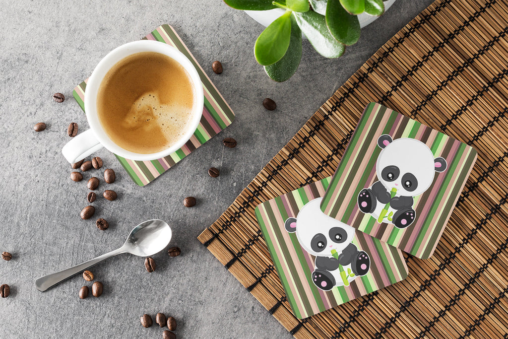 Bamboo Flute Panda Foam Coasters Set of 4 Cup Coasters for Indoor Outdoor, Tabletop Protection, Anti Slip, Mouse pad Material