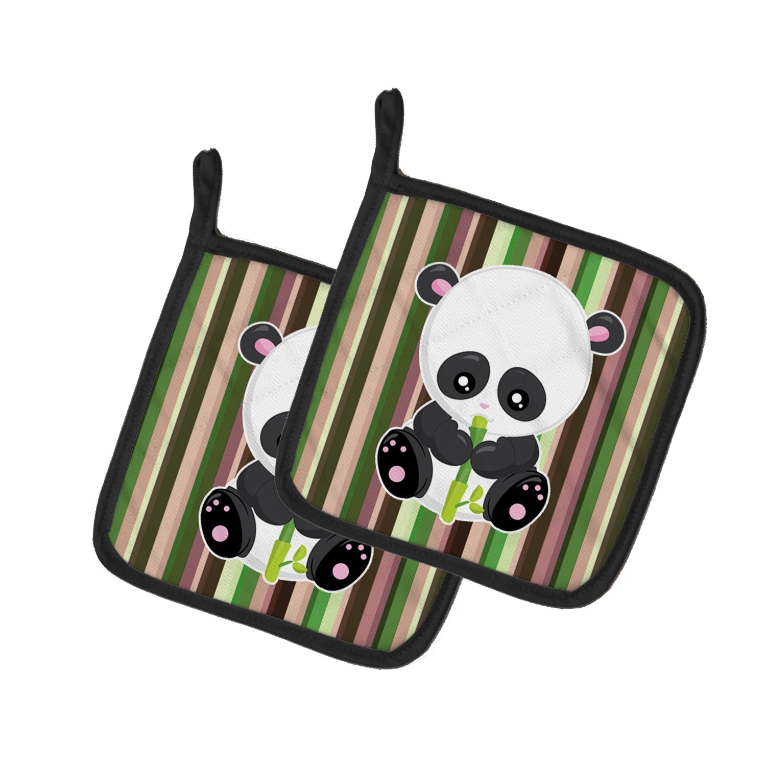 Bamboo Flute Panda Pot Holder Set of 2 Heat Resistant Quilted Hot Pads 7.5 x 7.5 Inch, Insulated Kitchen Trivets for Cooking & Baking