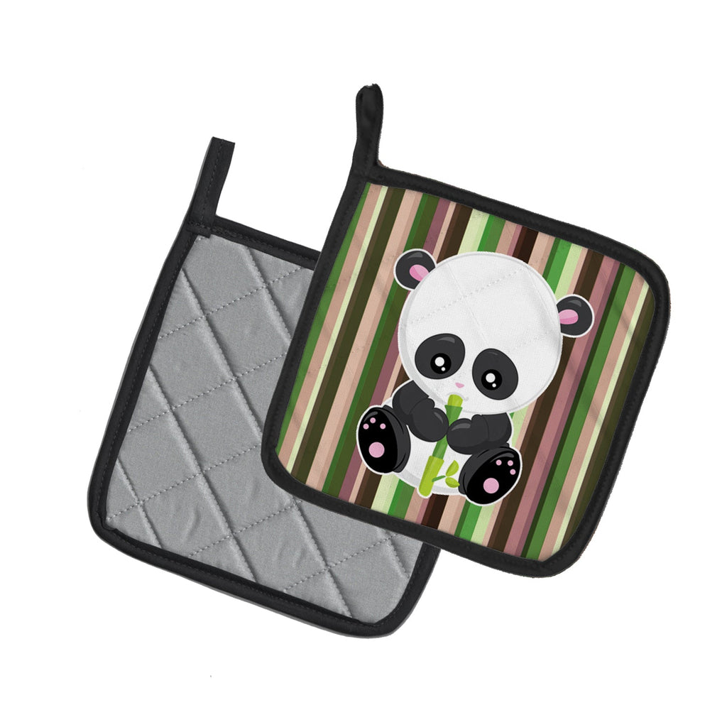 Bamboo Flute Panda Pot Holder Set of 2 Heat Resistant Quilted Hot Pads 7.5 x 7.5 Inch, Insulated Kitchen Trivets for Cooking & Baking