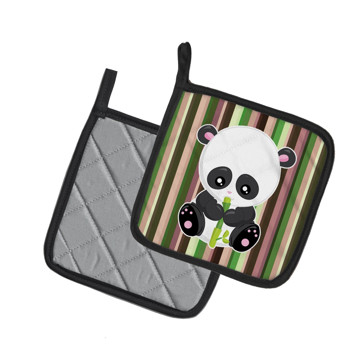 Bamboo Flute Panda Pot Holder Set of 2 Heat Resistant Quilted Hot Pads 7.5 x 7.5 Inch, Insulated Kitchen Trivets for Cooking & Baking