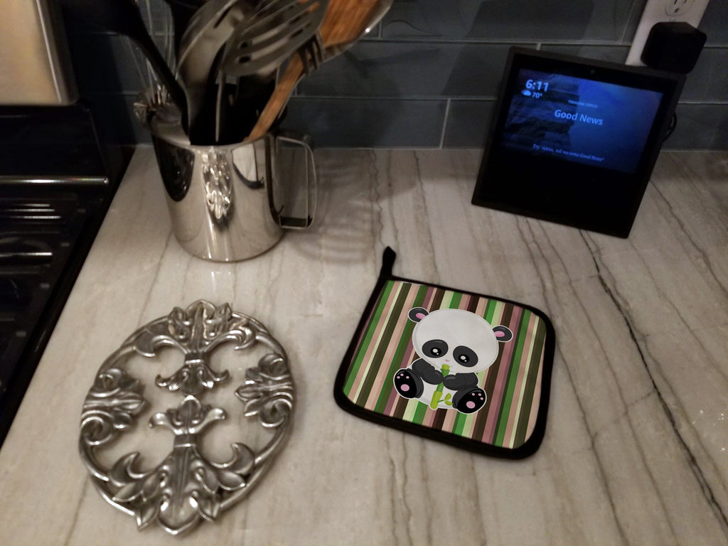 Bamboo Flute Panda Pot Holder Set of 2 Heat Resistant Quilted Hot Pads 7.5 x 7.5 Inch, Insulated Kitchen Trivets for Cooking & Baking