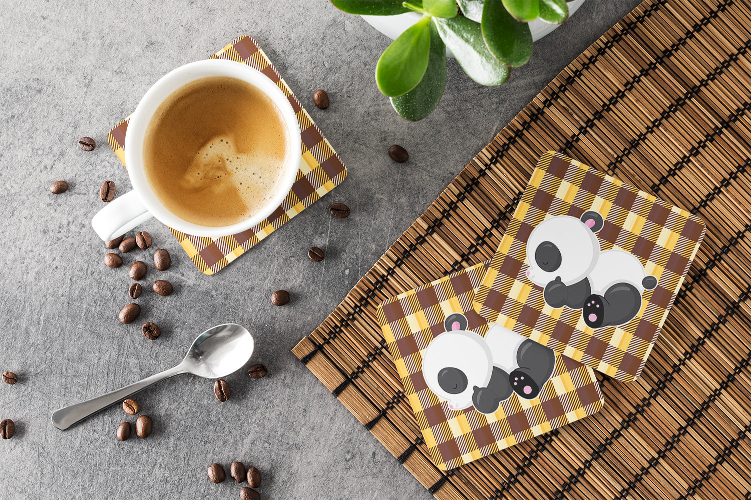 Panda Naptime Foam Coasters Set of 4 Cup Coasters for Indoor Outdoor, Tabletop Protection, Anti Slip, Mouse pad Material