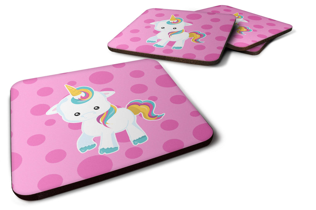 Pink Polkadot Unicorn Foam Coasters Set of 4 Cup Coasters for Indoor Outdoor, Tabletop Protection, Anti Slip, Mouse pad Material