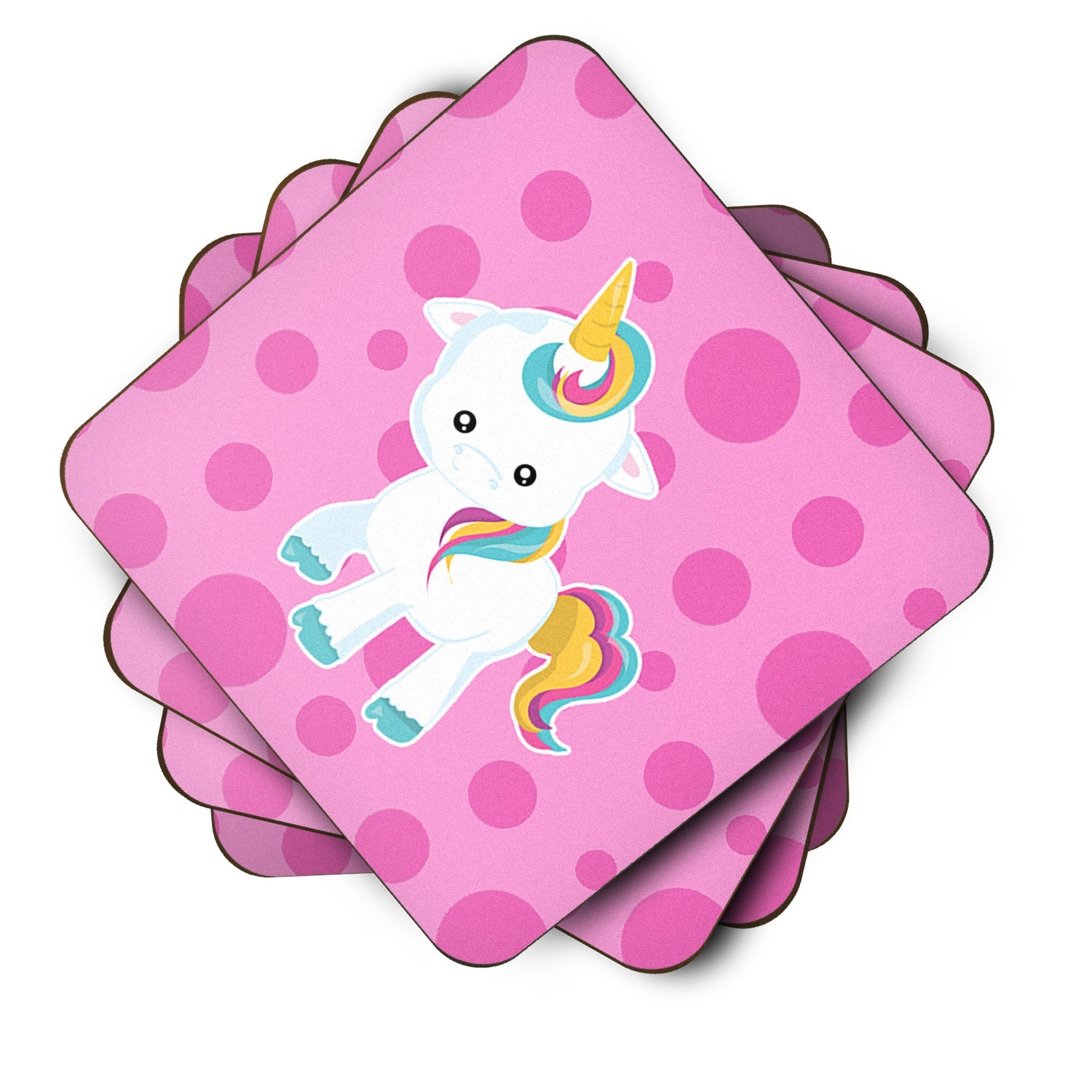 Pink Polkadot Unicorn Foam Coasters Set of 4 Cup Coasters for Indoor Outdoor, Tabletop Protection, Anti Slip, Mouse pad Material
