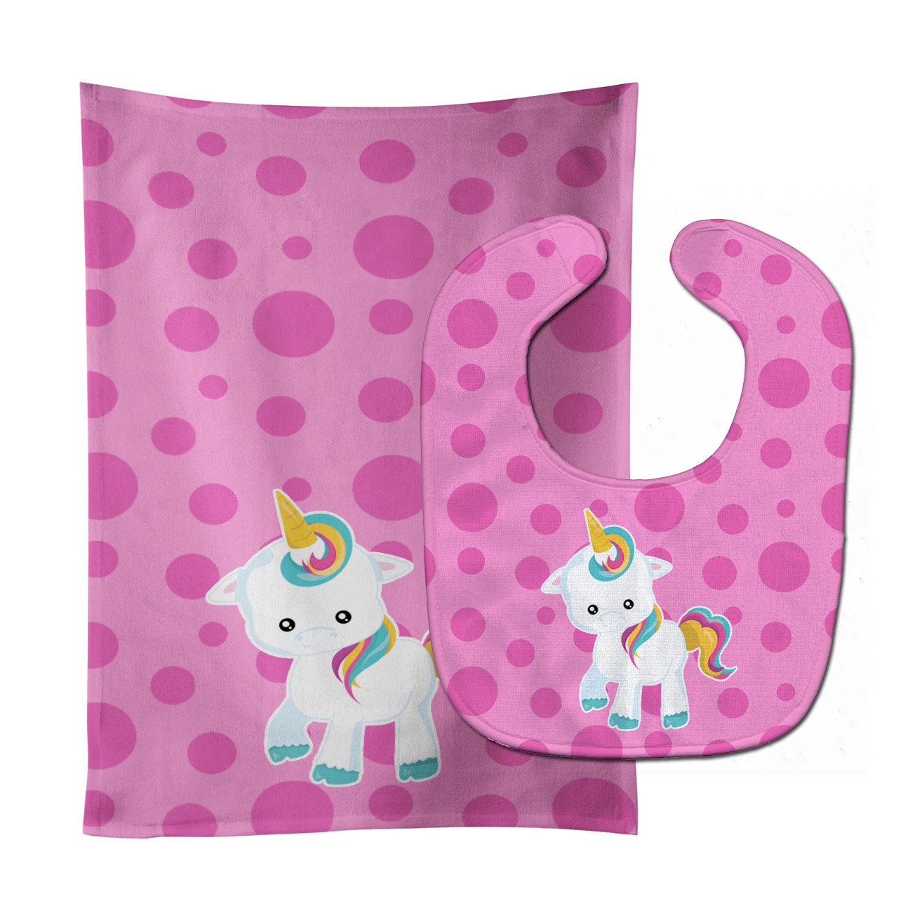 Pink Polkadot Unicorn Baby Bib & Burp Cloth Easy-Clean Baby Bib Baby Feeding Accessory Baby Mealtime Essential