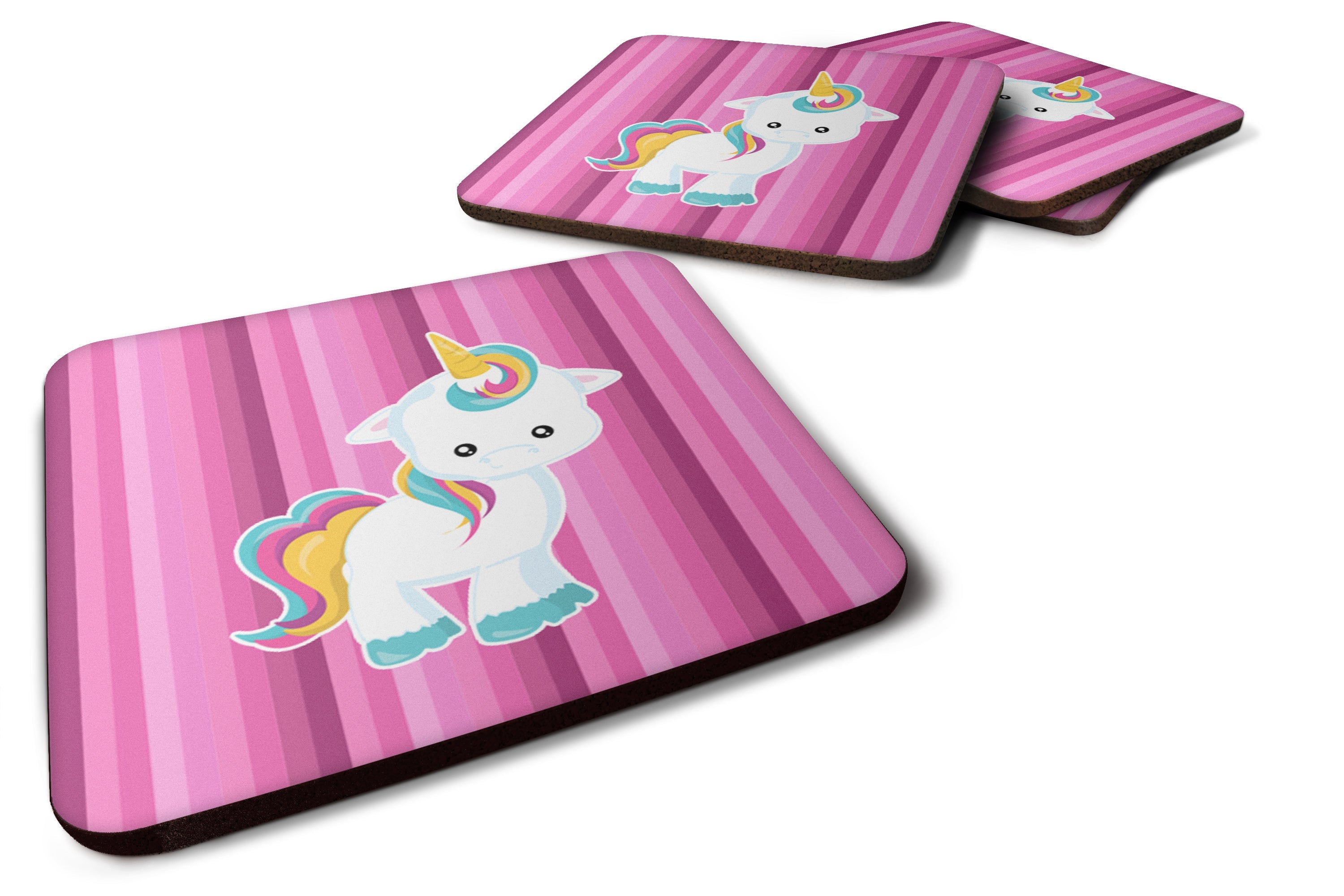 Pink Stripes Unicorn Foam Coasters Set of 4 Cup Coasters for Indoor Outdoor, Tabletop Protection, Anti Slip, Mouse pad Material