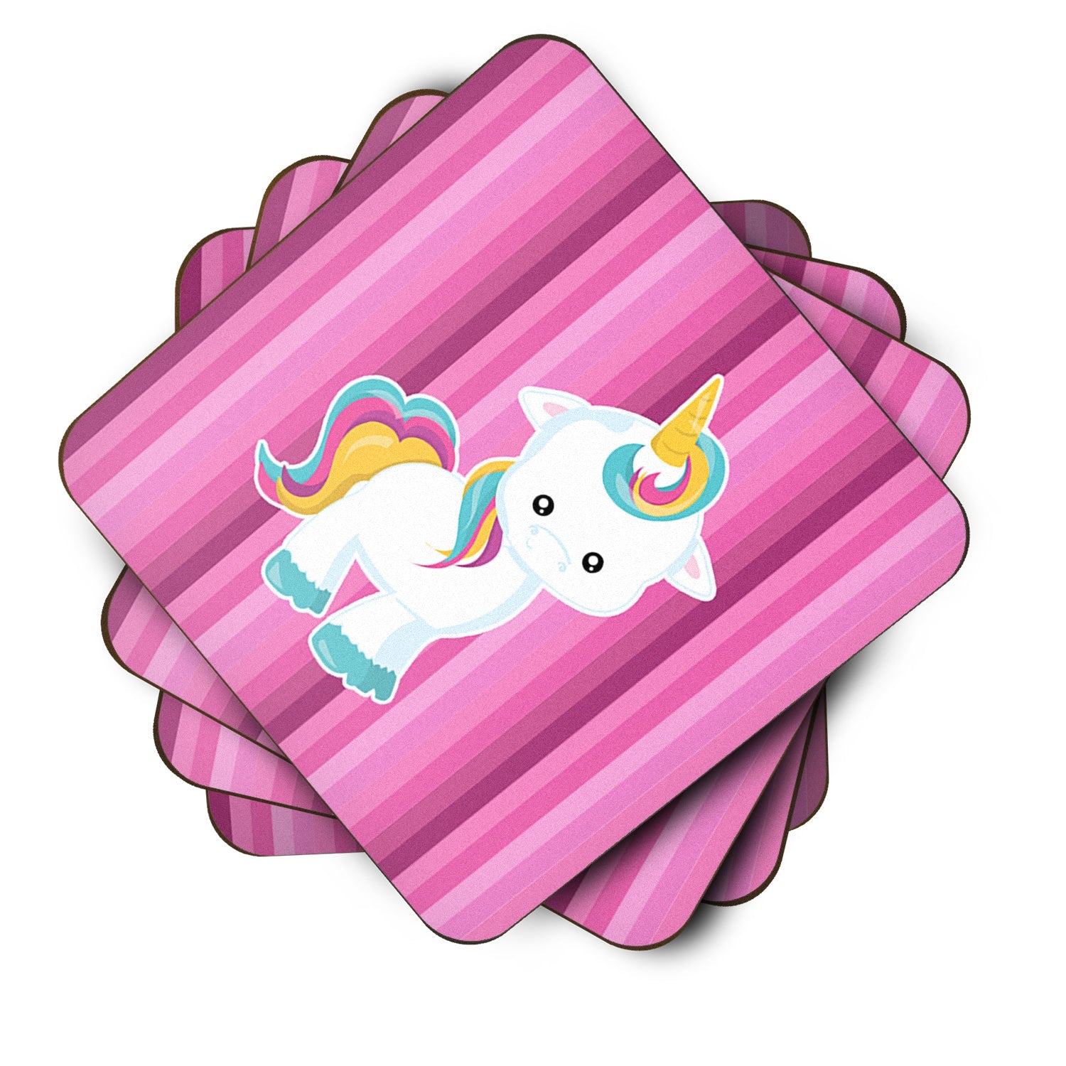 Pink Stripes Unicorn Foam Coasters Set of 4 Cup Coasters for Indoor Outdoor, Tabletop Protection, Anti Slip, Mouse pad Material