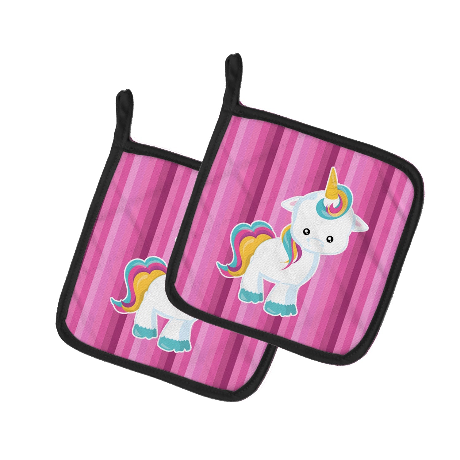 Pink Stripes Unicorn Pot Holder Set of 2 Heat Resistant Quilted Hot Pads 7.5 x 7.5 Inch, Insulated Kitchen Trivets for Cooking & Baking
