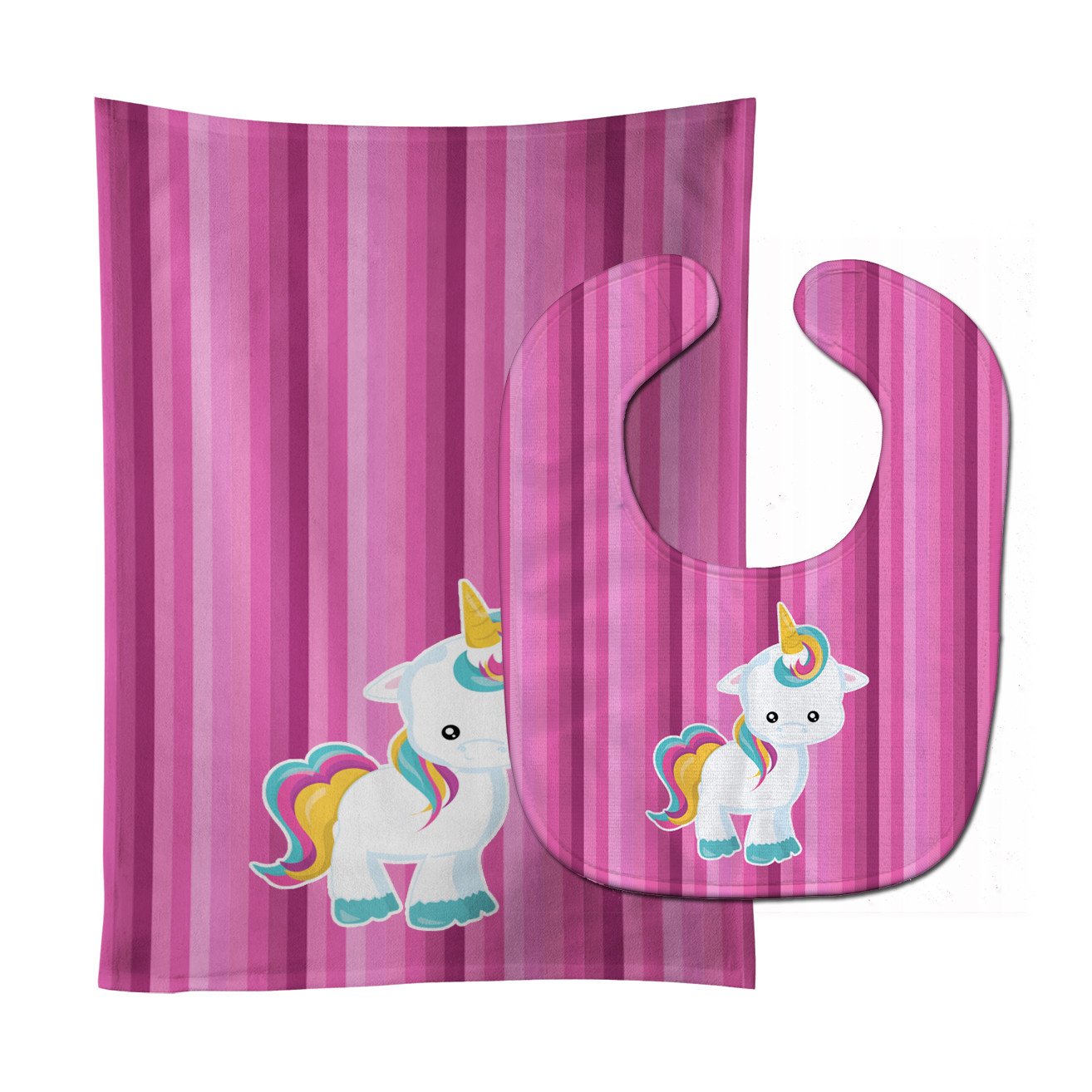 Pink Stripes Unicorn Baby Bib & Burp Cloth Easy-Clean Baby Bib Baby Feeding Accessory Baby Mealtime Essential