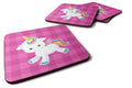 Pink Plaid Unicorn Foam Coasters Set of 4 Cup Coasters for Indoor Outdoor, Tabletop Protection, Anti Slip, Mouse pad Material