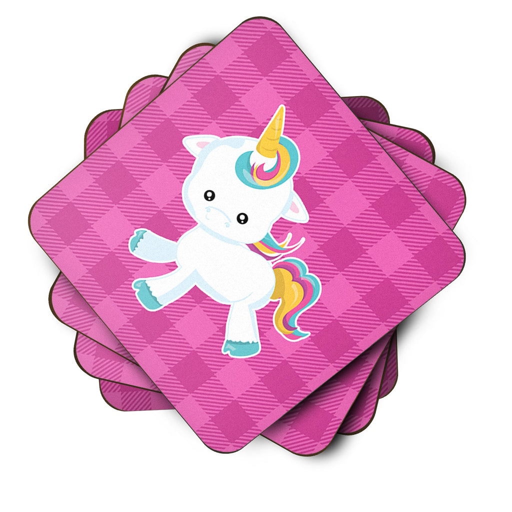 Pink Plaid Unicorn Foam Coasters Set of 4 Cup Coasters for Indoor Outdoor, Tabletop Protection, Anti Slip, Mouse pad Material