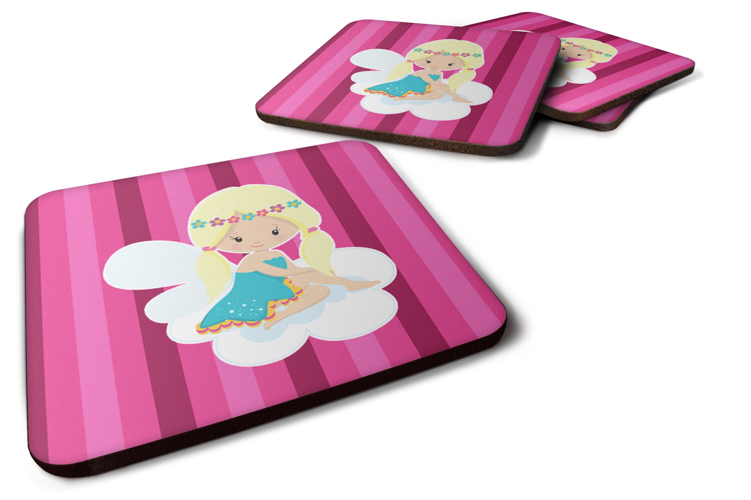 Blonde Fairy Foam Coasters Set of 4 Cup Coasters for Indoor Outdoor, Tabletop Protection, Anti Slip, Mouse pad Material