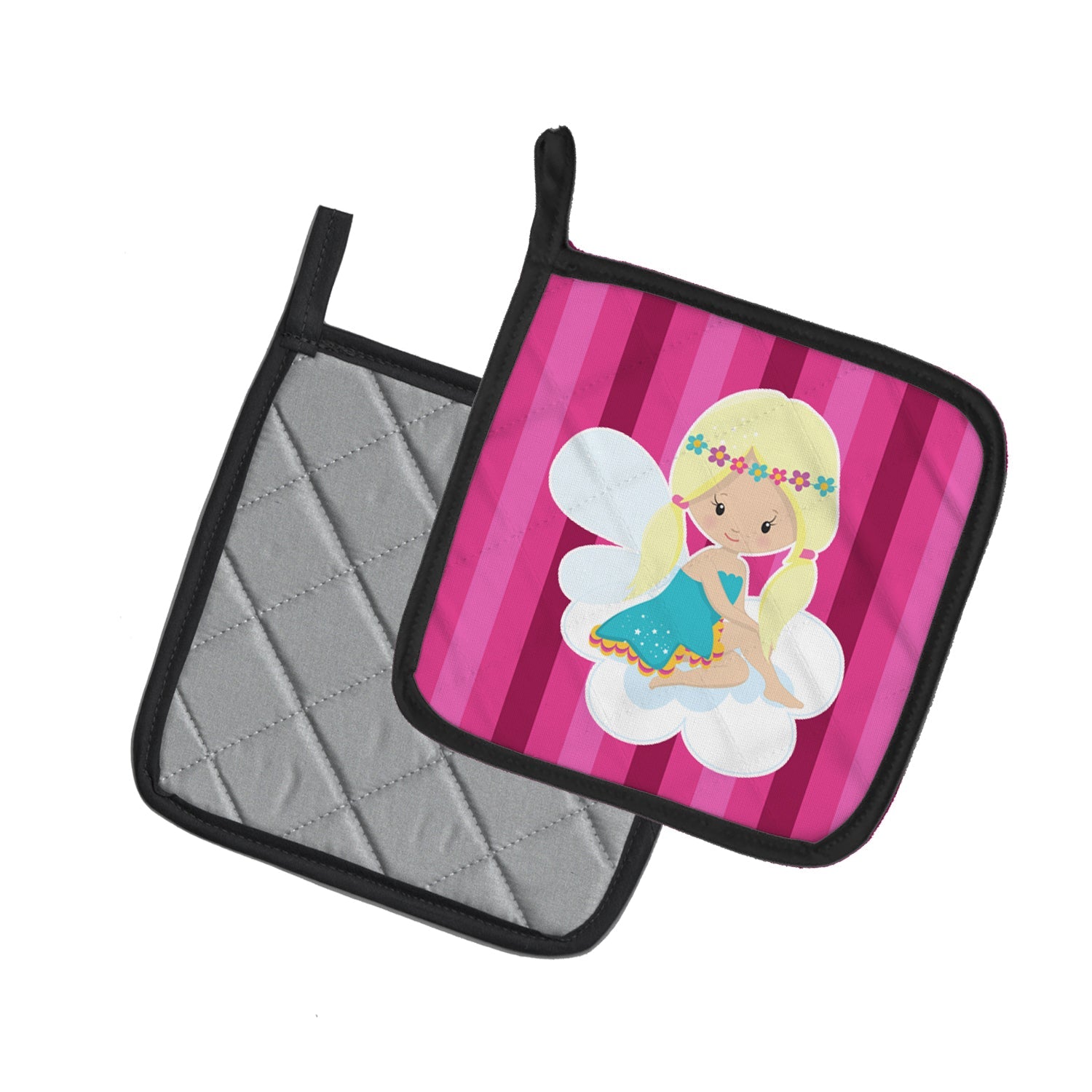 Blonde Fairy Pot Holder Set of 2 Heat Resistant Quilted Hot Pads 7.5 x 7.5 Inch, Insulated Kitchen Trivets for Cooking & Baking