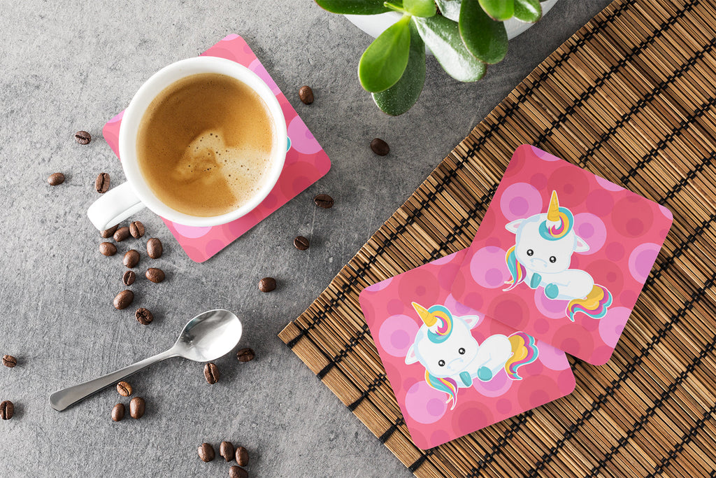 Polkadots Unicorn Foam Coasters Set of 4 Cup Coasters for Indoor Outdoor, Tabletop Protection, Anti Slip, Mouse pad Material