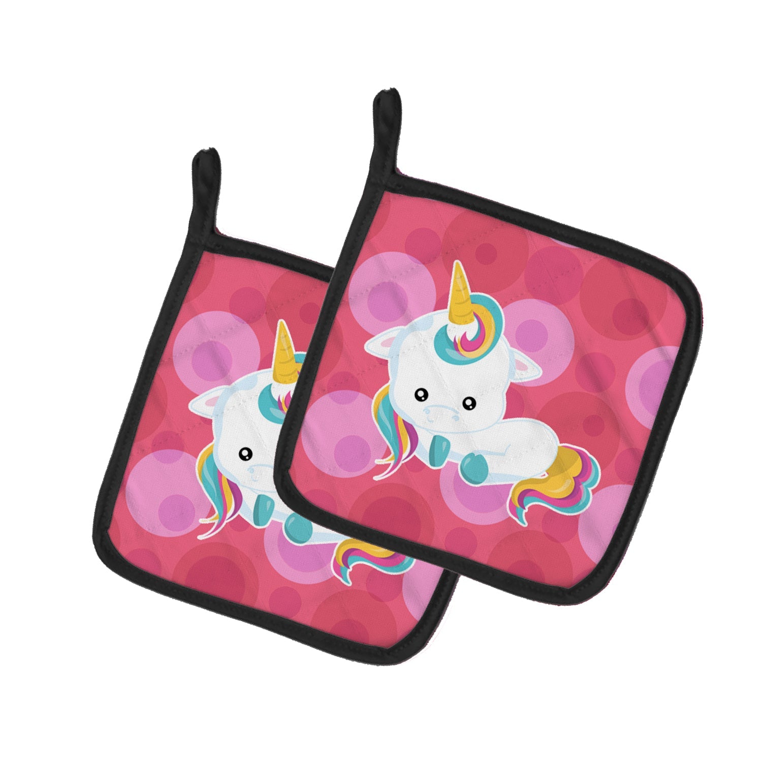 Polkadots Unicorn Pot Holder Set of 2 Heat Resistant Quilted Hot Pads 7.5 x 7.5 Inch, Insulated Kitchen Trivets for Cooking & Baking