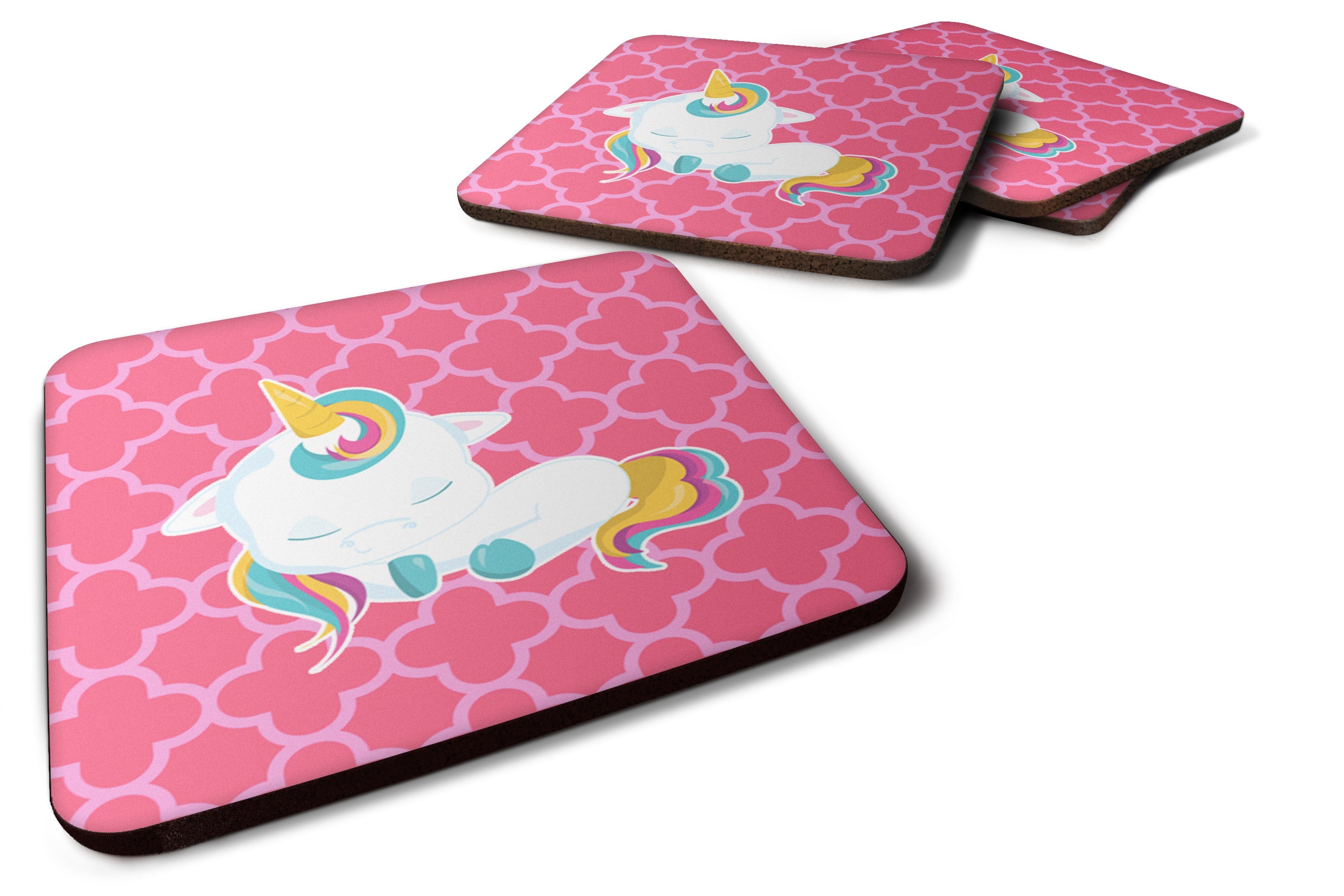 Quatrafoil Pink Unicorn Foam Coasters Set of 4 Cup Coasters for Indoor Outdoor, Tabletop Protection, Anti Slip, Mouse pad Material