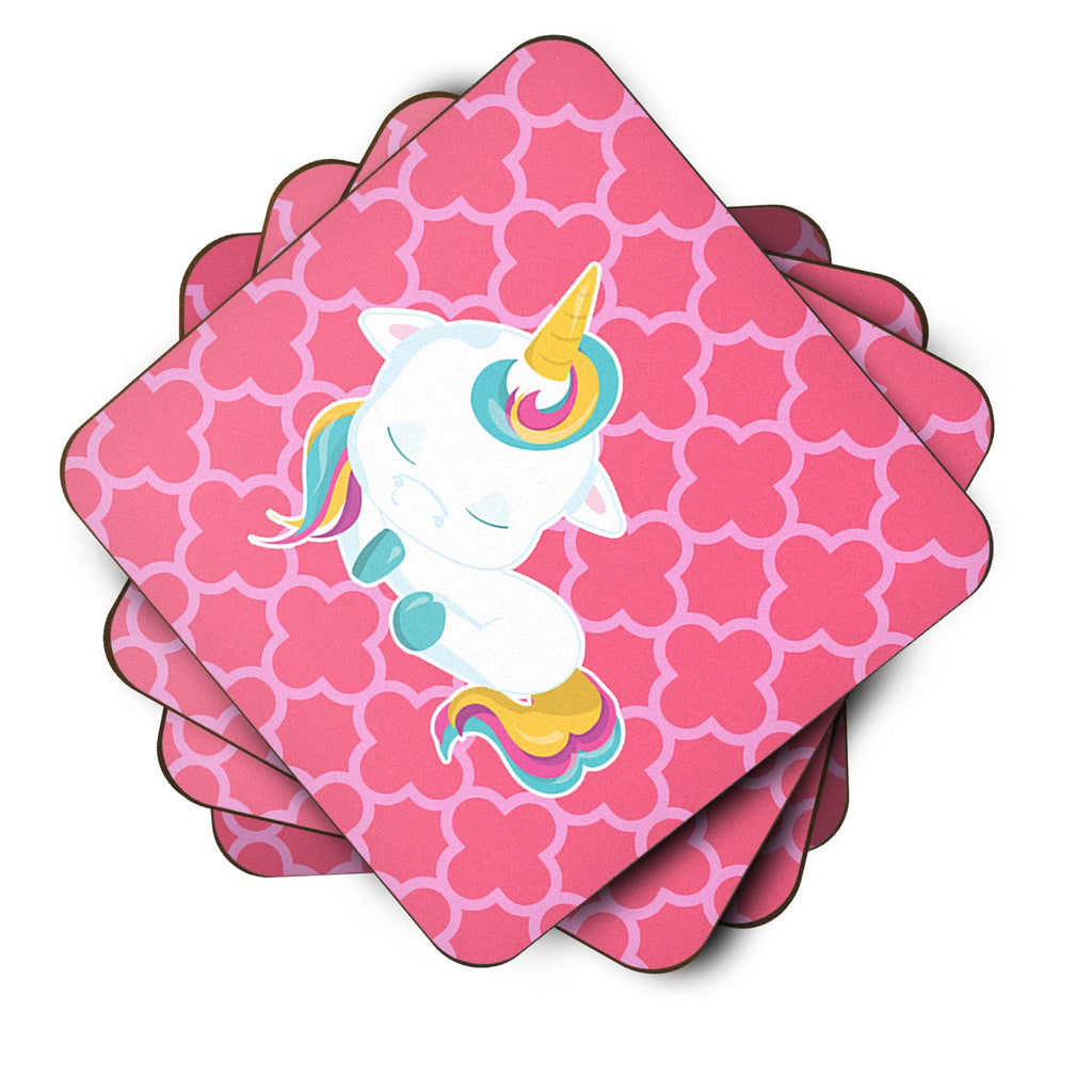 Quatrafoil Pink Unicorn Foam Coasters Set of 4 Cup Coasters for Indoor Outdoor, Tabletop Protection, Anti Slip, Mouse pad Material