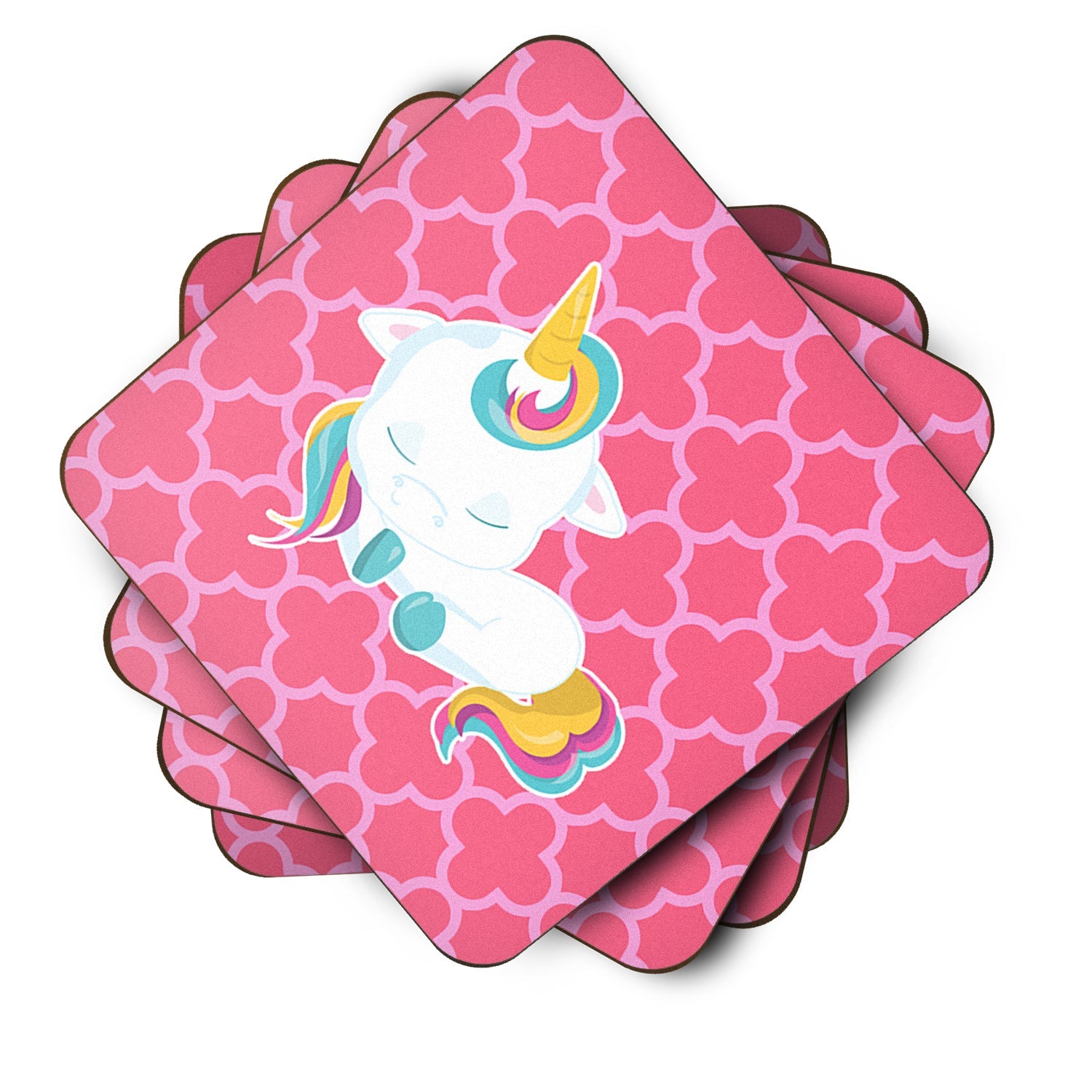 Quatrafoil Pink Unicorn Foam Coasters Set of 4 Cup Coasters for Indoor Outdoor, Tabletop Protection, Anti Slip, Mouse pad Material