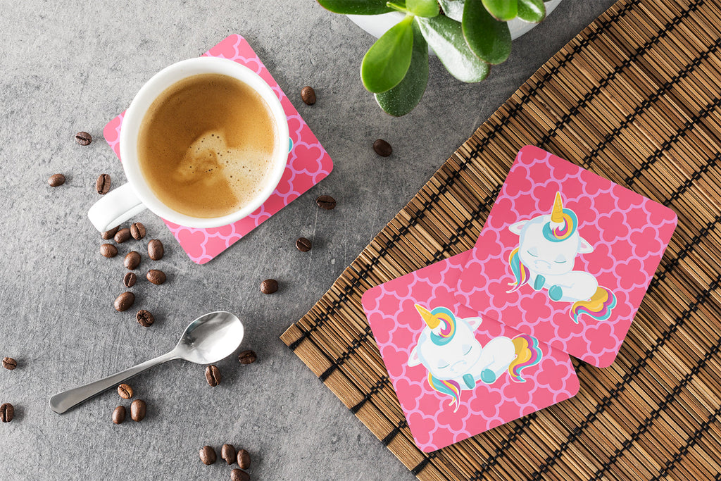 Quatrafoil Pink Unicorn Foam Coasters Set of 4 Cup Coasters for Indoor Outdoor, Tabletop Protection, Anti Slip, Mouse pad Material
