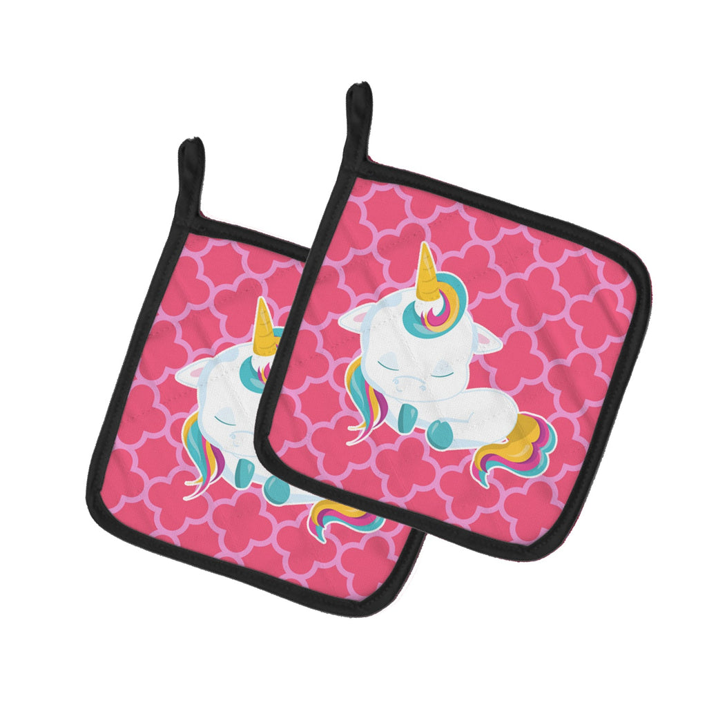 Quatrafoil Pink Unicorn Pot Holder Set of 2 Heat Resistant Quilted Hot Pads 7.5 x 7.5 Inch, Insulated Kitchen Trivets for Cooking & Baking