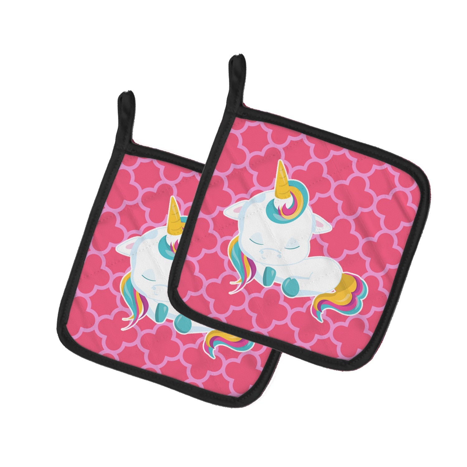 Quatrafoil Pink Unicorn Pot Holder Set of 2 Heat Resistant Quilted Hot Pads 7.5 x 7.5 Inch, Insulated Kitchen Trivets for Cooking & Baking