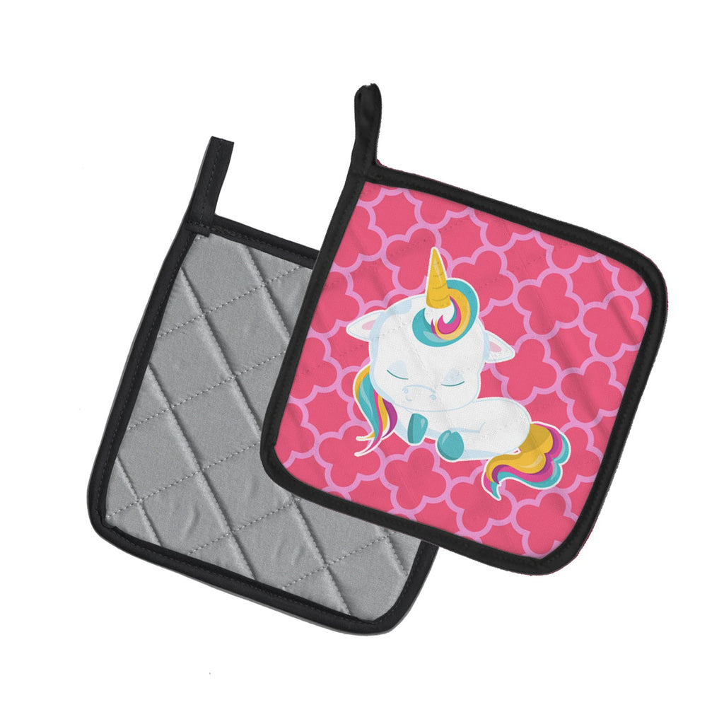 Quatrafoil Pink Unicorn Pot Holder Set of 2 Heat Resistant Quilted Hot Pads 7.5 x 7.5 Inch, Insulated Kitchen Trivets for Cooking & Baking